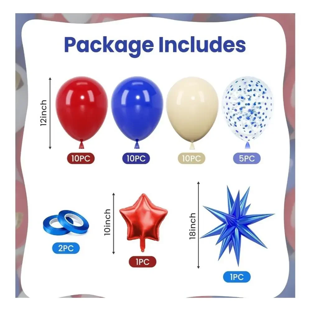 Balloons Navy Blue Red White Confetti 12 Inch 37pcs Foil Star Baby Shower BDay